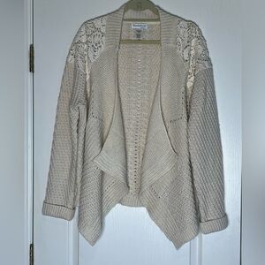 Cream Knit Cardigan with Lace Shoulder Design